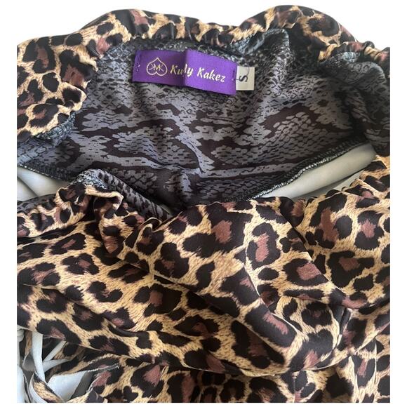Kup My Kakez leopard animal print leggings open knotted cutout chain sides small - Picture 4 of 5